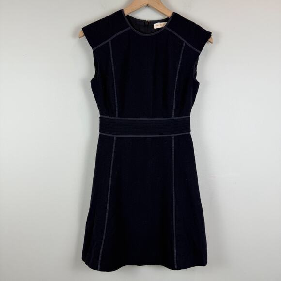 Tory Burch 100% Wool Mini Dress Women's 2 Black Sleeveless Sheath A-Line Classic - Picture 1 of 8